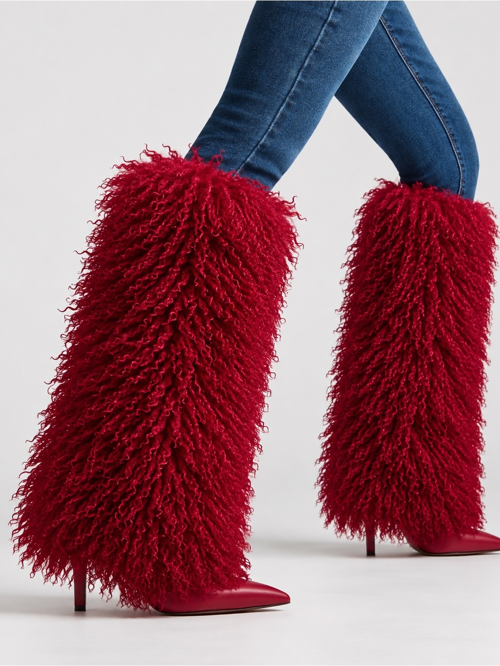NWT Steve Madden ICON Red Faux Fur Knee High Stiletto Boots Sz 7.5 NWOB